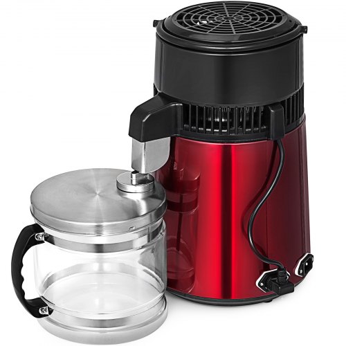 VEVOR Destilador de Agua 4L Filtro de Destilación de Agua de Acero Inoxidable 750W Destilación Casera de Color Rojo Filtro Purificador Dispensador de Agua para Hospitales Oficinas Hogares