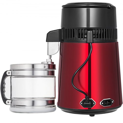 VEVOR Destilador de Agua 4L Filtro de Destilación de Agua de Acero Inoxidable 750W Destilación Casera de Color Rojo Filtro Purificador Dispensador de Agua para Hospitales Oficinas Hogares