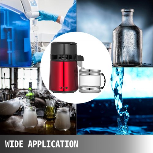 VEVOR Destilador de Agua 4L Filtro de Destilación de Agua de Acero Inoxidable 750W Destilación Casera de Color Rojo Filtro Purificador Dispensador de Agua para Hospitales Oficinas Hogares