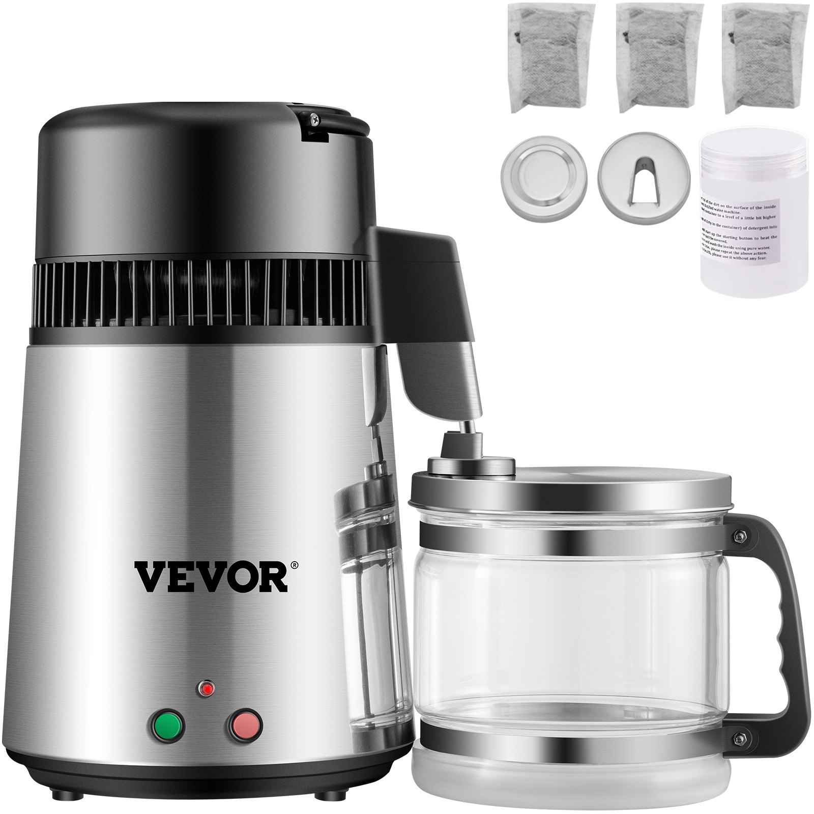VEVOR Destilador de Agua 4L Filtro de Destilación de Agua de Acero Inoxidable 750W Destilación Casera de Color Plata Filtro Purificador Dispensador de Agua para Hospitales Oficinas Hogares
