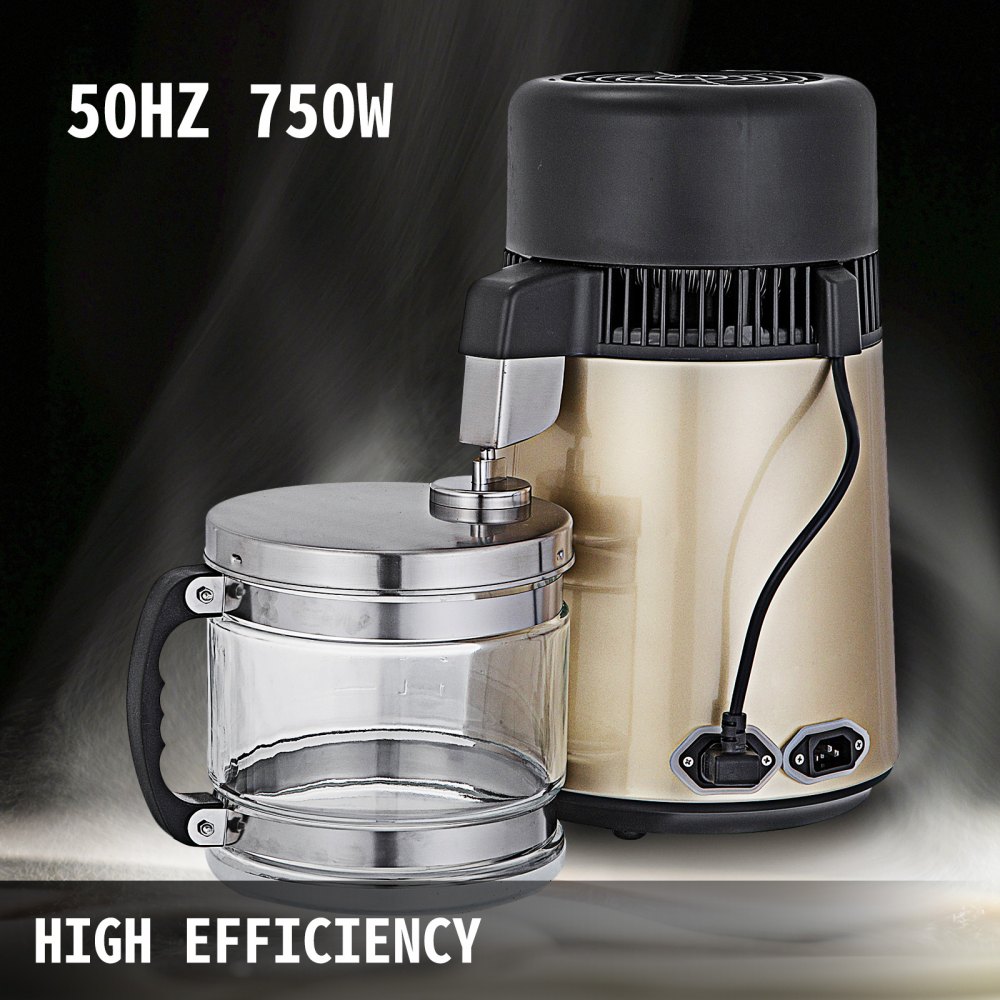 VEVOR Destilador de Agua 4L Filtro de Destilación de Agua de Acero Inoxidable 750W Destilación Casera Filtro Purificador Dispensador de Agua Fria y Caliente para Hospitales Oficinas Hogares