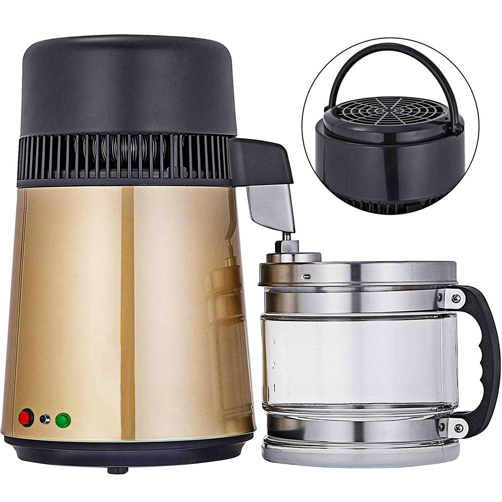 VEVOR Destilador de Agua 4L Filtro de Destilación de Agua de Acero Inoxidable 750W Destilación Casera Filtro Purificador Dispensador de Agua Fria y Caliente para Hospitales Oficinas Hogares