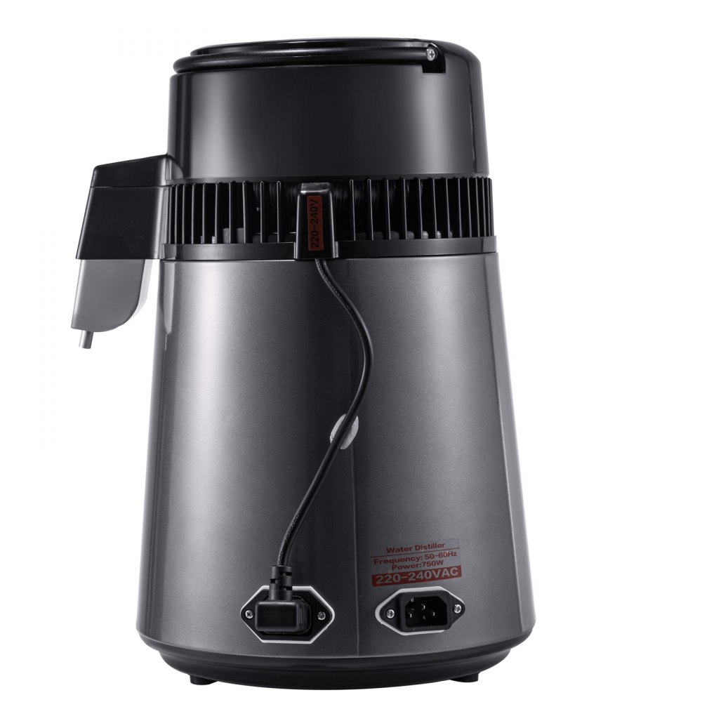 VEVOR Destilador de Agua 4 L Filtro de Destilación de Agua con Jarra de Filtro 750 W 1 L/H Destilación Filtro Purificador con Botella Recolectora de Vidrio Temperatura Ajustable Acero Inoxidable Gris