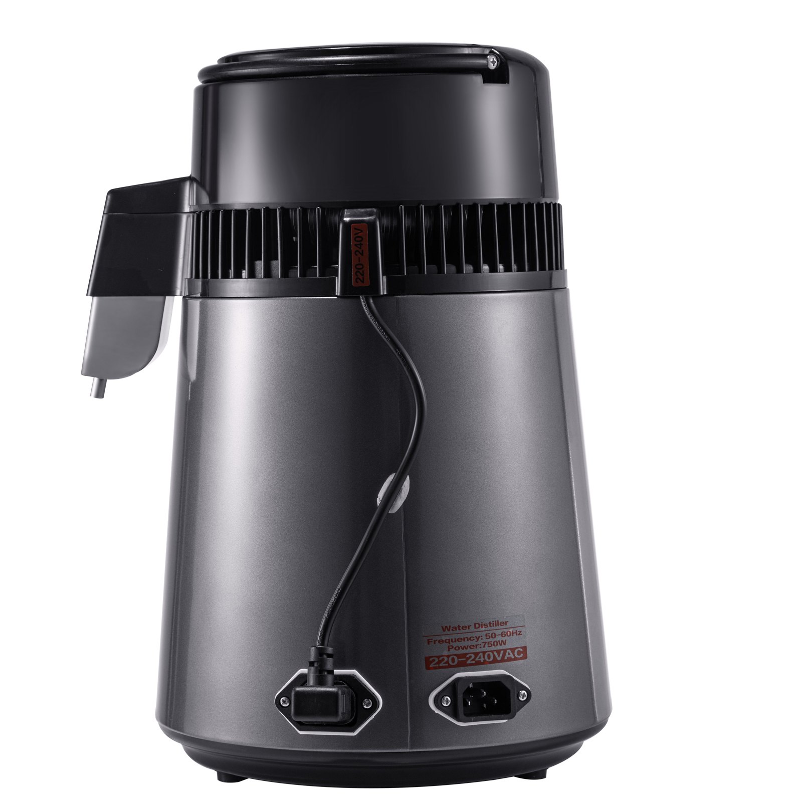 VEVOR Destilador de Agua 4 L Filtro de Destilación de Agua con Jarra de Filtro 750 W 1 L/H Destilación Filtro Purificador con Botella Recolectora de Vidrio Temperatura Ajustable Acero Inoxidable Gris