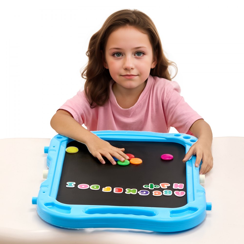 VEVOR Caballete de arte para niños, caballete de arte para niños 2 en 1 de doble cara con pizarra magnética y pizarrón, tablero de dibujo ajustable, giratorio y extraíble con accesorios de pintura para niños y niñas