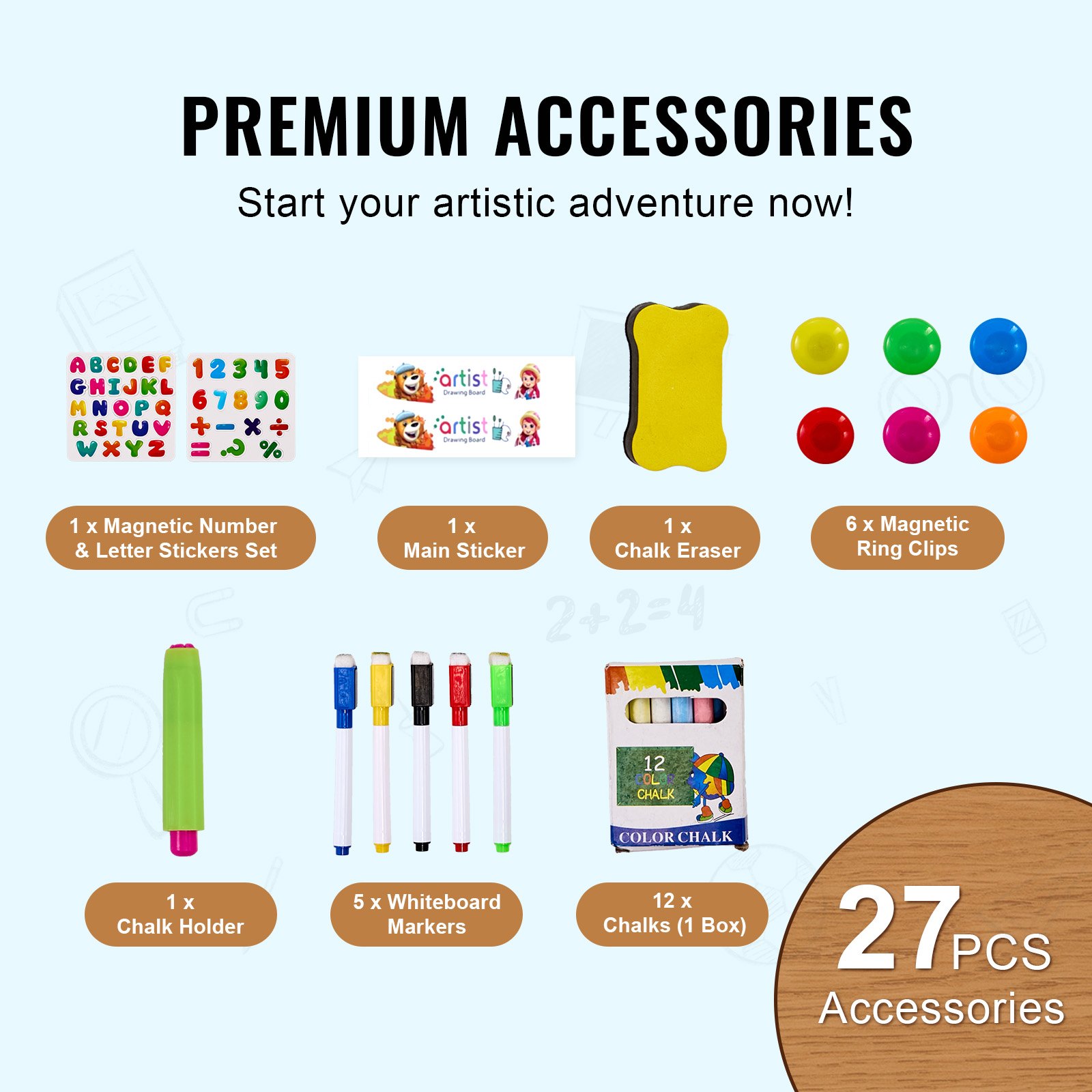 VEVOR Caballete de arte para niños, caballete de arte para niños 2 en 1 de doble cara con pizarra magnética y pizarrón, tablero de dibujo ajustable, giratorio y extraíble con accesorios de pintura para niños y niñas