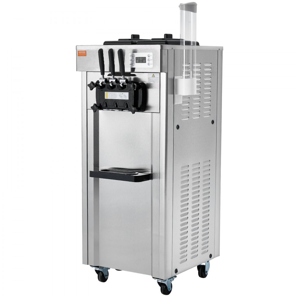 VEVOR Máquina de Helados Comercial 21-31 L/h 3 Sabores Máquina para Hacer Helados Cilindro de Acero Inoxidable 2x4,3 L Panel LED Autolimpiante Refrigeración Nocturna para Yogur Café Snack-bars Mercado