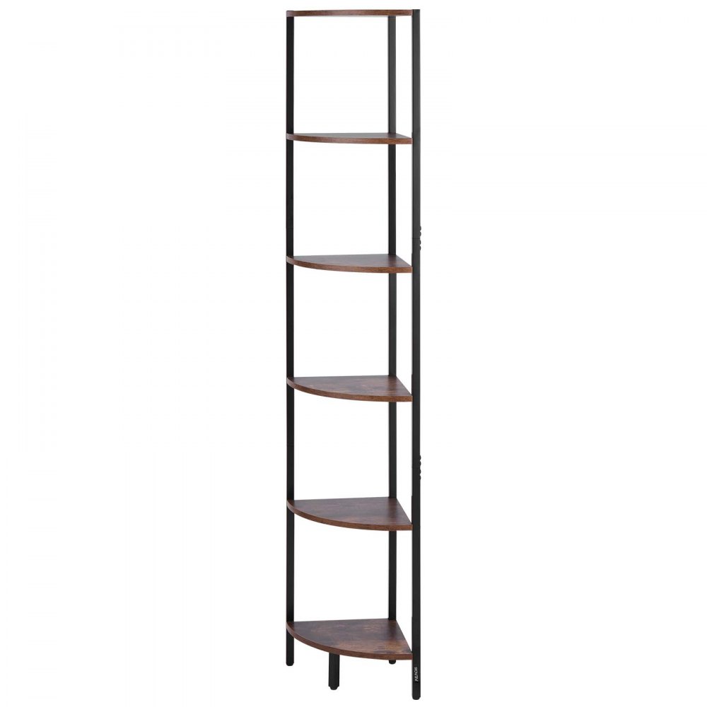 VEVOR Estante de Esquina 6 Niveles con Luz LED 28,5x28,5x171,5 cm Estantería de Esquina con Marco de Metal Estantes de Madera Librería de Almacenamiento para Dormitorio, Sala de Estar, Oficina