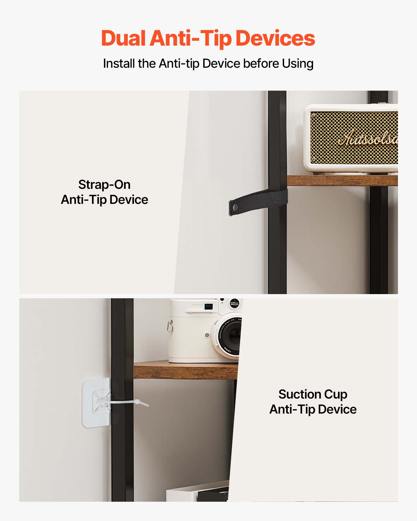 VEVOR 6 Tier Corner Shelf, Tall Corner Stand with LED Light, Wall Shelves Tower Storage Organizer with Metal Frame & Wooden Shelves, Narrow Display Book Shelf Rack for Bedroom, Living Room, Office