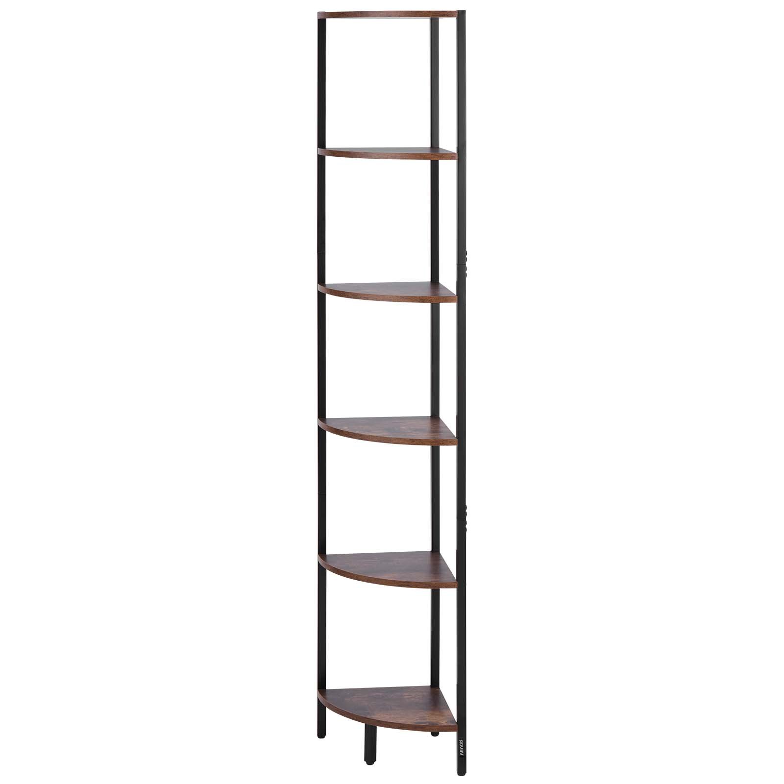 VEVOR Estante de Esquina 6 Niveles con Luz LED 28,5x28,5x171,5 cm Estantería de Esquina con Marco de Metal Estantes de Madera Librería de Almacenamiento para Dormitorio, Sala de Estar, Oficina