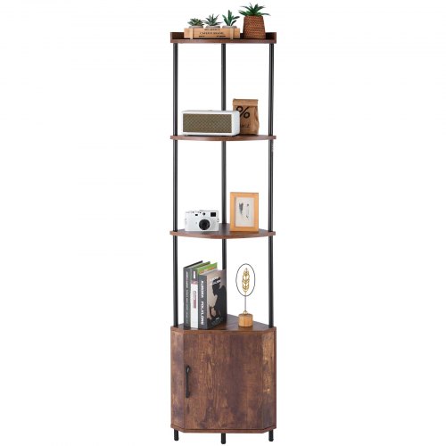 VEVOR Estante de Esquina 5 Niveles con Luz LED y Puertas 30,5x30,5x167,8 cm Estantería de Esquinera con Marco de Metal Estantes de Madera Librería de Almacenamiento para Dormitorio, Sala, Oficina