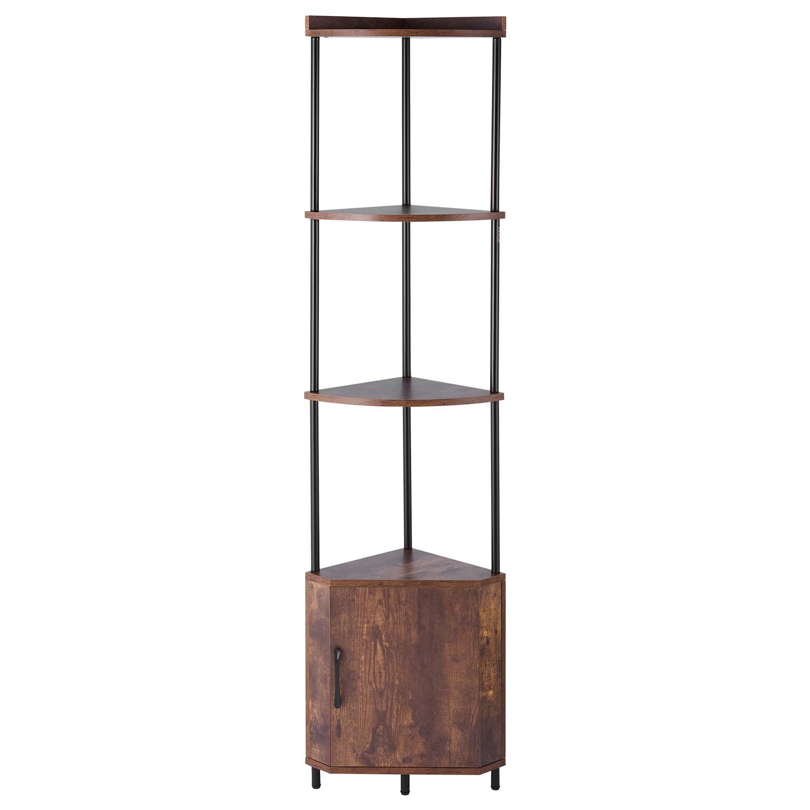 VEVOR Estante de Esquina 5 Niveles con Luz LED y Puertas 30,5x30,5x167,8 cm Estantería de Esquinera con Marco de Metal Estantes de Madera Librería de Almacenamiento para Dormitorio, Sala, Oficina