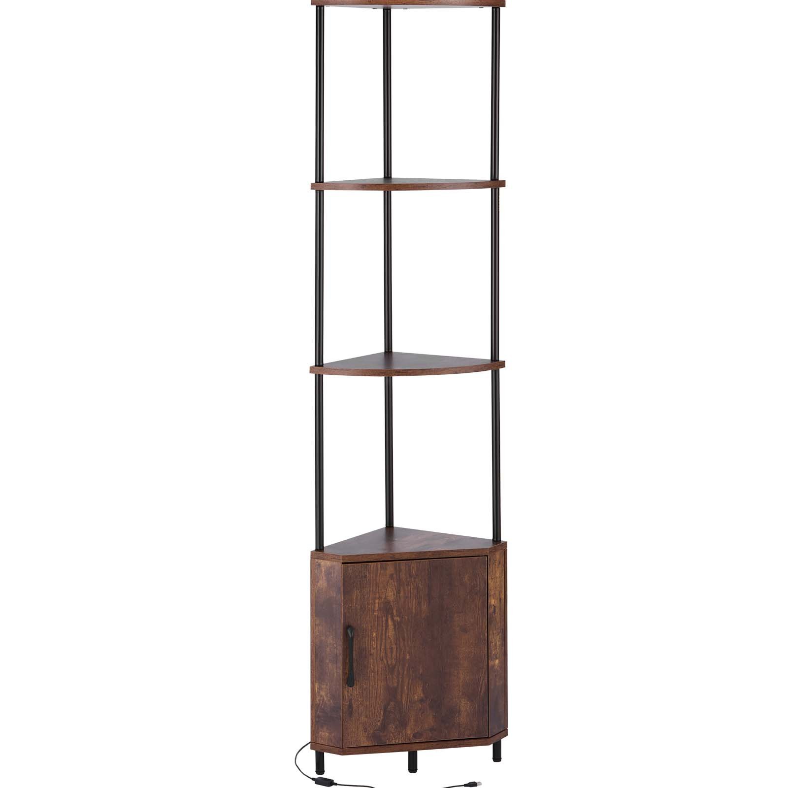 VEVOR Estante de Esquina 5 Niveles con Luz LED y Puertas 30,5x30,5x167,8 cm Estantería de Esquinera con Marco de Metal Estantes de Madera Librería de Almacenamiento para Dormitorio, Sala, Oficina