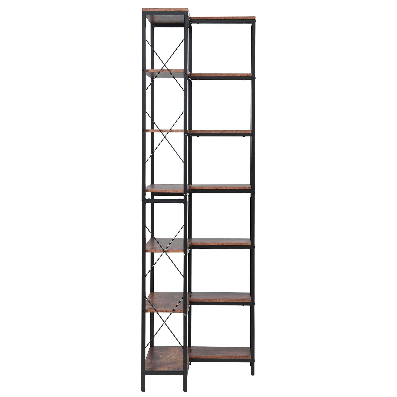 VEVOR Estante de Esquina 7 Niveles 60 x 60 x 200 cm en Forma de L Estantería de Esquina con Marco de Metal Estantes de Madera Librería de Almacenamiento para Dormitorio, Sala de Estar, Oficina