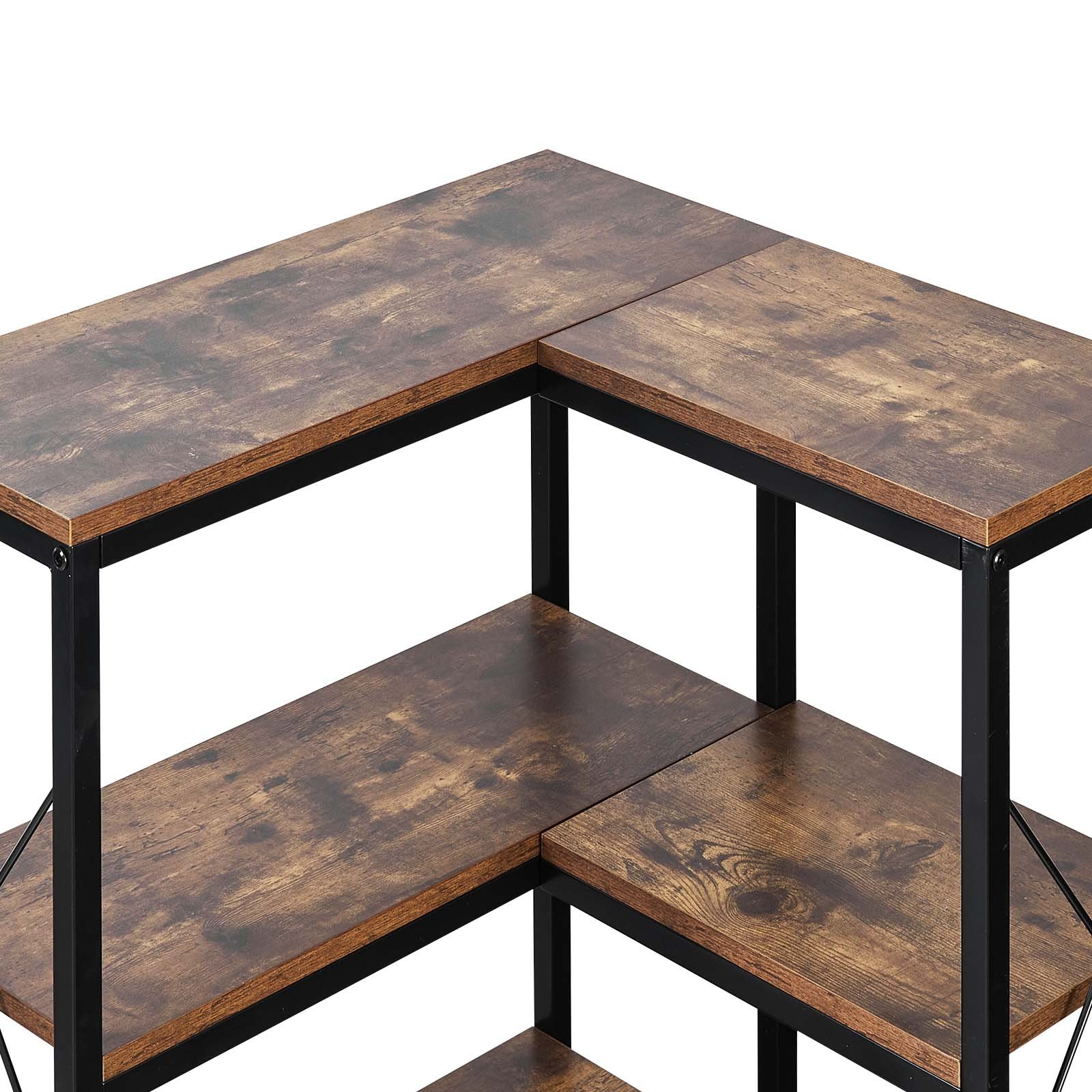 VEVOR Estante de Esquina 7 Niveles 60 x 60 x 200 cm en Forma de L Estantería de Esquina con Marco de Metal Estantes de Madera Librería de Almacenamiento para Dormitorio, Sala de Estar, Oficina