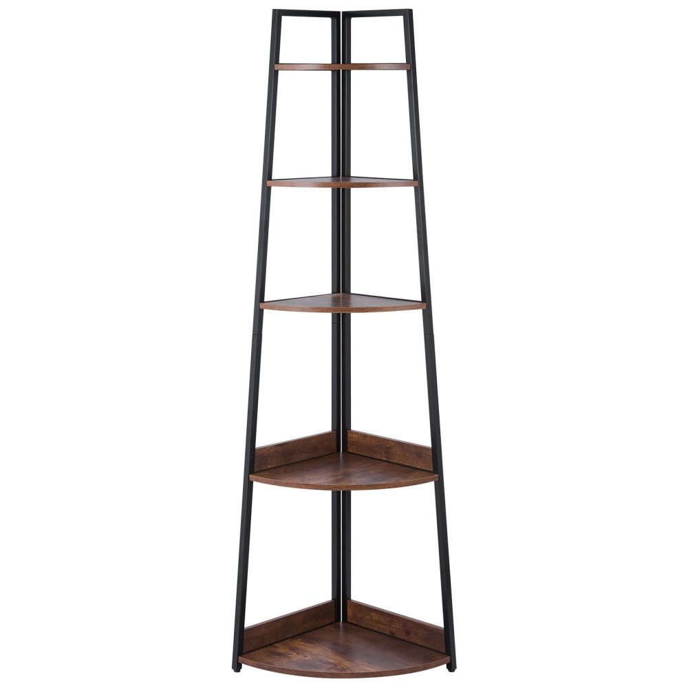 VEVOR Estante de Esquina de 5 Niveles 43 x 43 x 178 cm Estantería para Plantas con Marco de Metal y Estantes de Madera Librería de Almacenamiento para Dormitorio, Sala de Estar, Oficina, Cocina