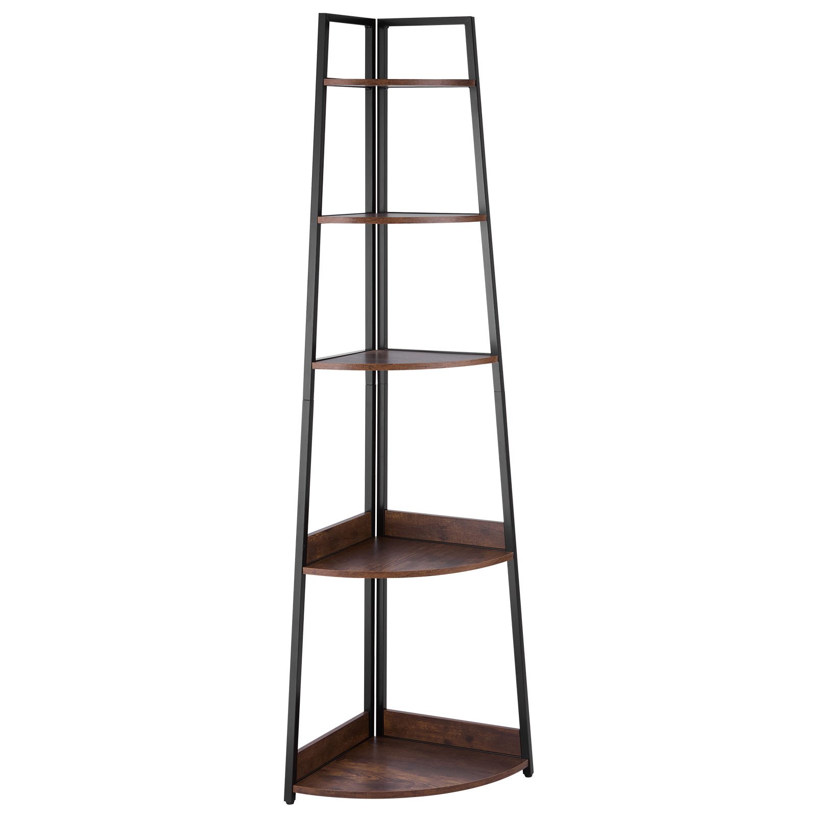 VEVOR 5 Tier Corner Shelf, Tall Corner Bookshelf Plant Rack, Wall Shelves Tower Storage Organizer with Metal Frame & Wooden Shelves, Narrow Display Book Shelf Rack for Bedroom, Living Room, Office