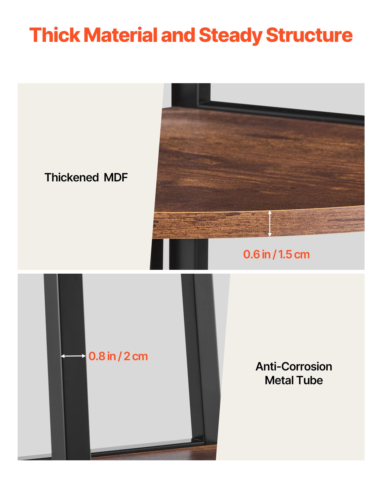 VEVOR Estante de Esquina de 5 Niveles 43 x 43 x 178 cm Estantería para Plantas con Marco de Metal y Estantes de Madera Librería de Almacenamiento para Dormitorio, Sala de Estar, Oficina, Cocina