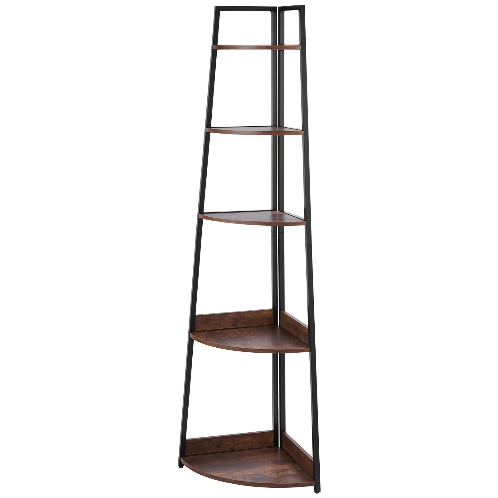 VEVOR Estante de Esquina de 5 Niveles 43 x 43 x 178 cm Estantería para Plantas con Marco de Metal y Estantes de Madera Librería de Almacenamiento para Dormitorio, Sala de Estar, Oficina, Cocina