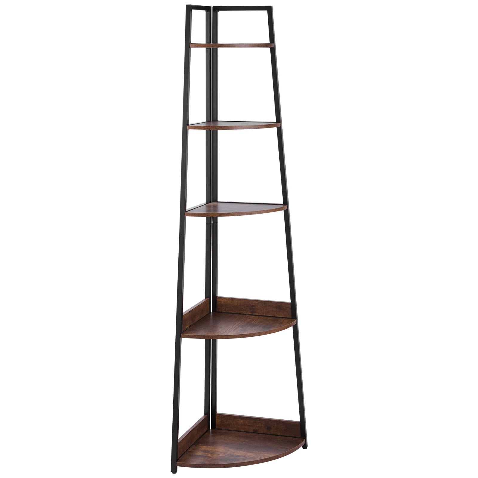 VEVOR Estante de Esquina de 5 Niveles 43 x 43 x 178 cm Estantería para Plantas con Marco de Metal y Estantes de Madera Librería de Almacenamiento para Dormitorio, Sala de Estar, Oficina, Cocina