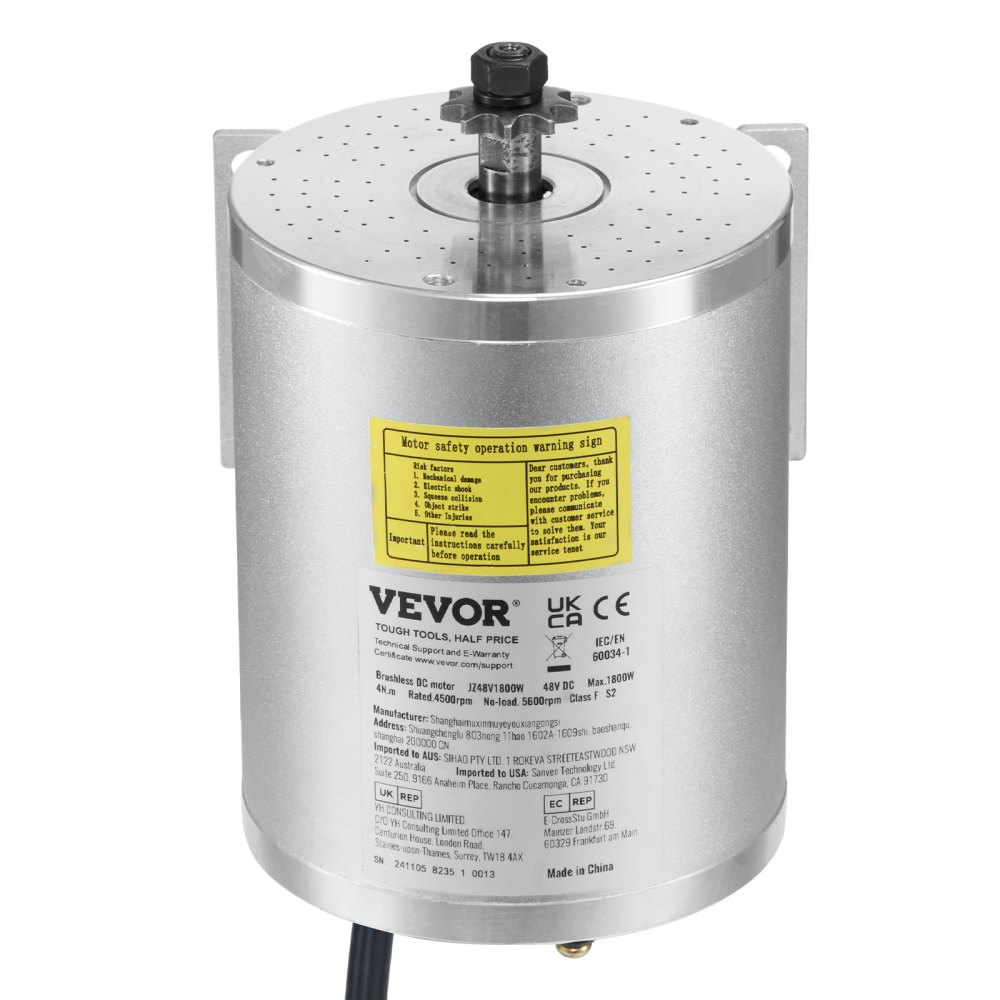 VEVOR Kit de Motor Eléctrico sin Escobillas de CC de 1800 W, 48 V y 4500 RPM con Controlador de Velocidad Mejorado y Kit de Empuñadura del Acelerador, Bicicletas Eléctricas,134 x 107 x 112 mm