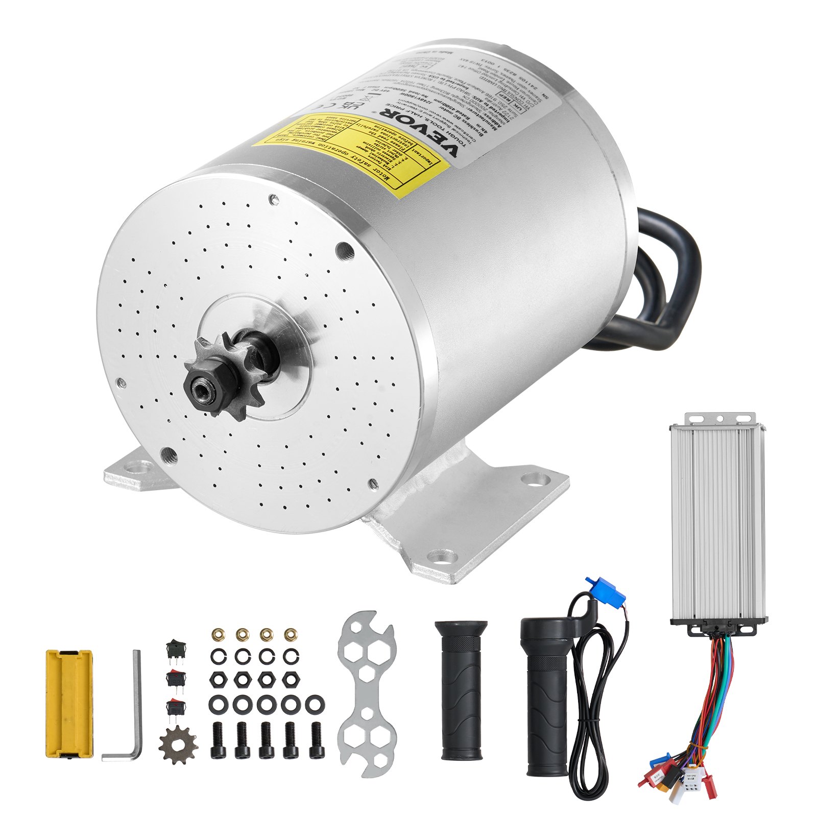 VEVOR Kit de Motor Eléctrico sin Escobillas de CC de 1800 W, 48 V y 4500 RPM con Controlador de Velocidad Mejorado y Kit de Empuñadura del Acelerador, Bicicletas Eléctricas,134 x 107 x 112 mm