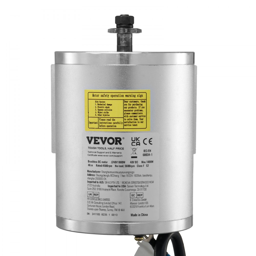 VEVOR Kit de Motor Eléctrico de CC sin Escobillas 1800 W, 48 V y 4500 RPM Controlador de Velocidad Mejorado y Kit de Acelerador de Pedal para Bicicletas Eléctricas, Motocicletas, 134 x 107 x 112 mm