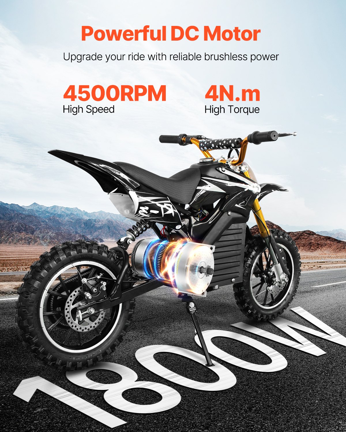 VEVOR Kit de Motor Eléctrico de CC sin Escobillas 1800 W, 48 V y 4500 RPM Controlador de Velocidad Mejorado y Kit de Acelerador de Pedal para Bicicletas Eléctricas, Motocicletas, 134 x 107 x 112 mm