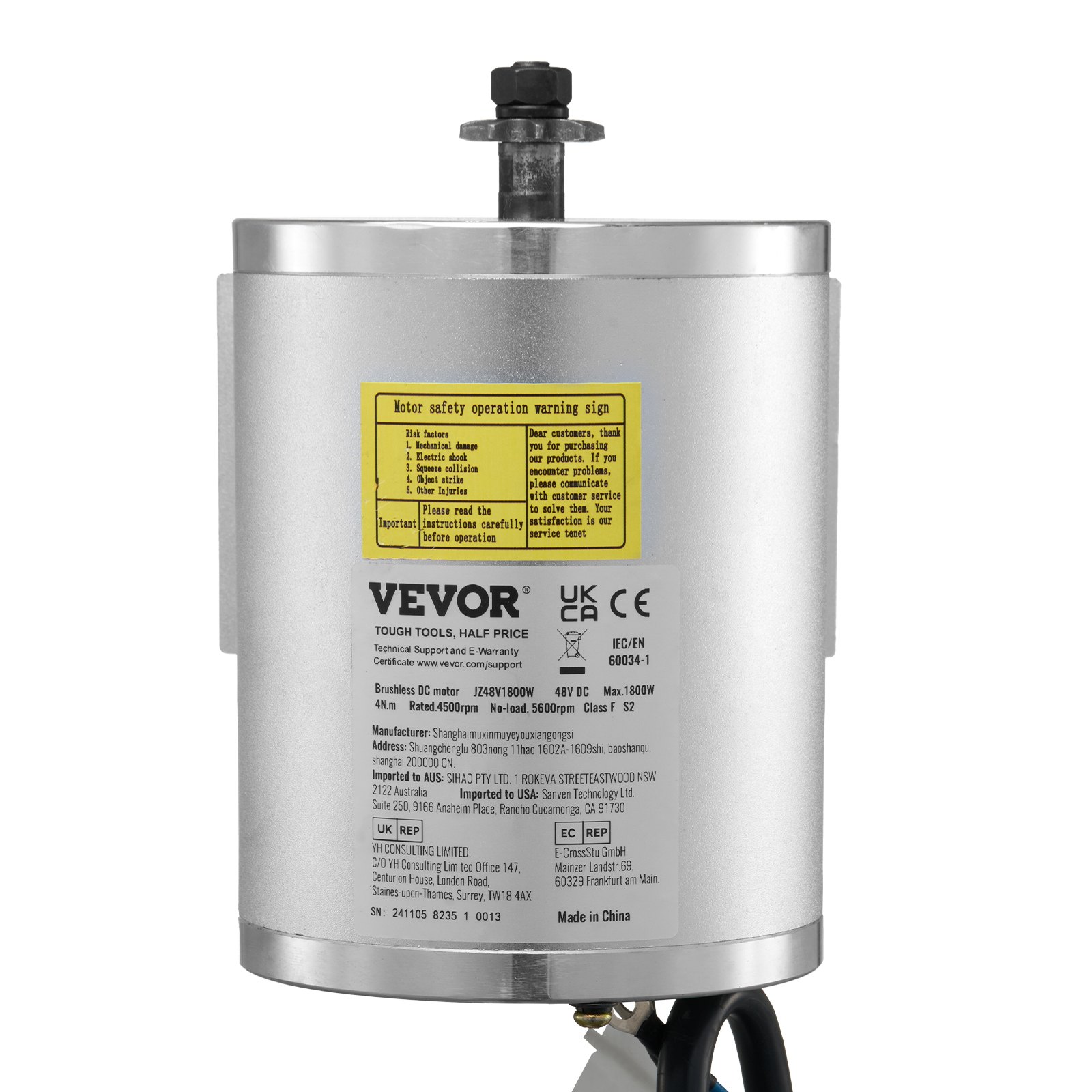 VEVOR Kit de Motor Eléctrico de CC sin Escobillas 1800 W, 48 V y 4500 RPM Controlador de Velocidad Mejorado y Kit de Acelerador de Pedal para Bicicletas Eléctricas, Motocicletas, 134 x 107 x 112 mm