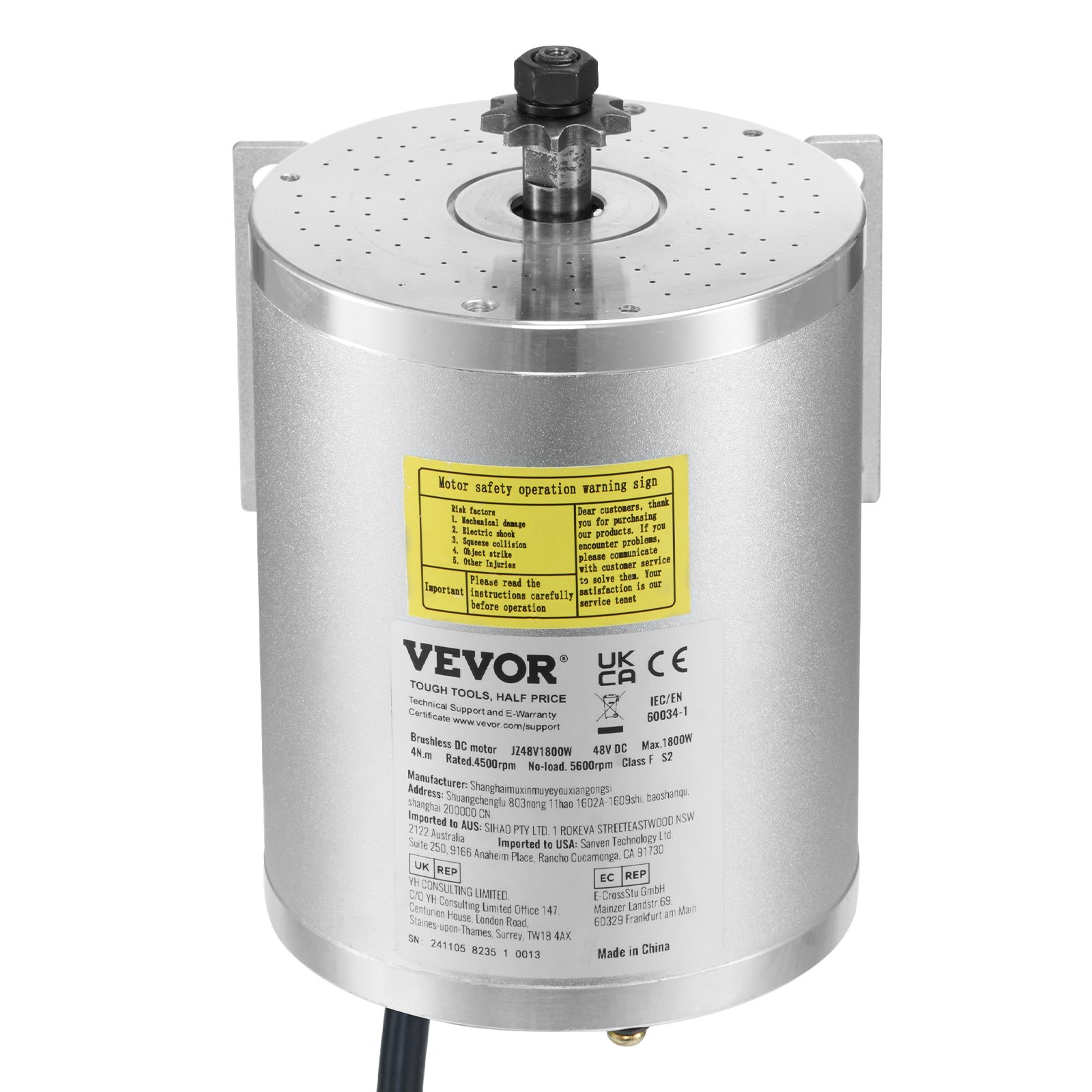 VEVOR Kit de Motor Eléctrico de CC sin Escobillas 1800 W, 48 V y 4500 RPM Controlador de Velocidad Mejorado y Kit de Acelerador de Pedal para Bicicletas Eléctricas, Motocicletas, 134 x 107 x 112 mm