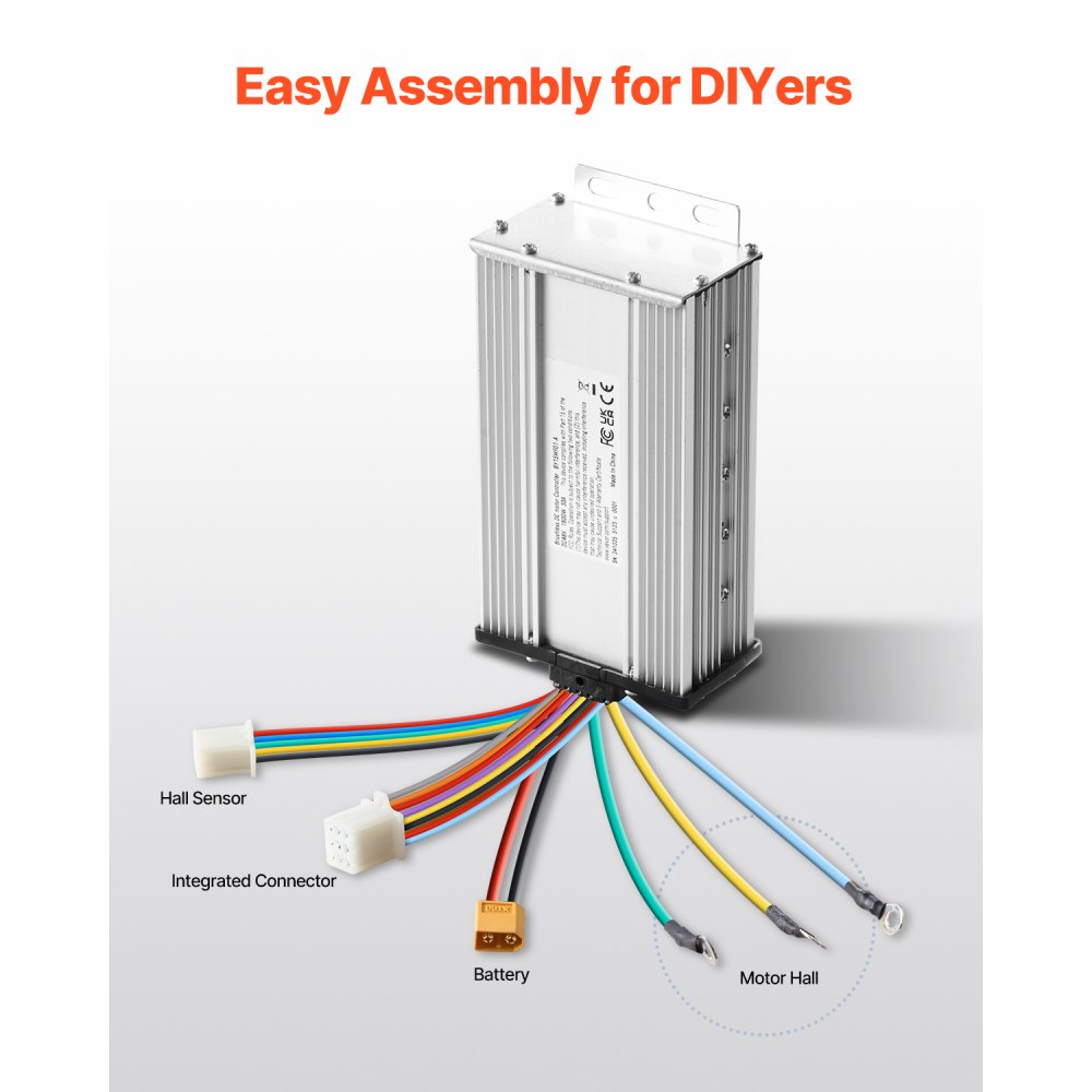 VEVOR Kit de Motor Eléctrico sin Escobillas de CC 1800 W, 48 V y 4500 RPM con Controlador de Velocidad Mejorado, Kit de Empuñadura del Acelerador para Bicicletas Eléctricas, con Caja de Conexiones