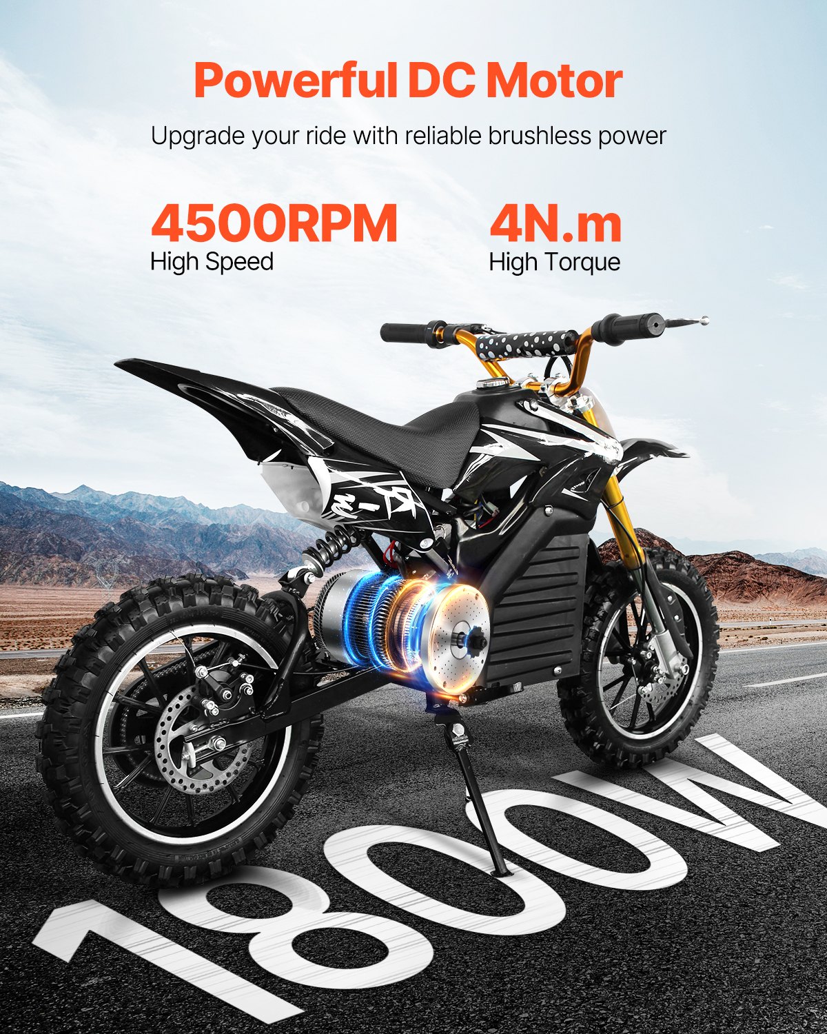 VEVOR Kit de Motor Eléctrico sin Escobillas de CC 1800 W, 48 V y 4500 RPM con Controlador de Velocidad Mejorado, Kit de Empuñadura del Acelerador para Bicicletas Eléctricas, con Caja de Conexiones