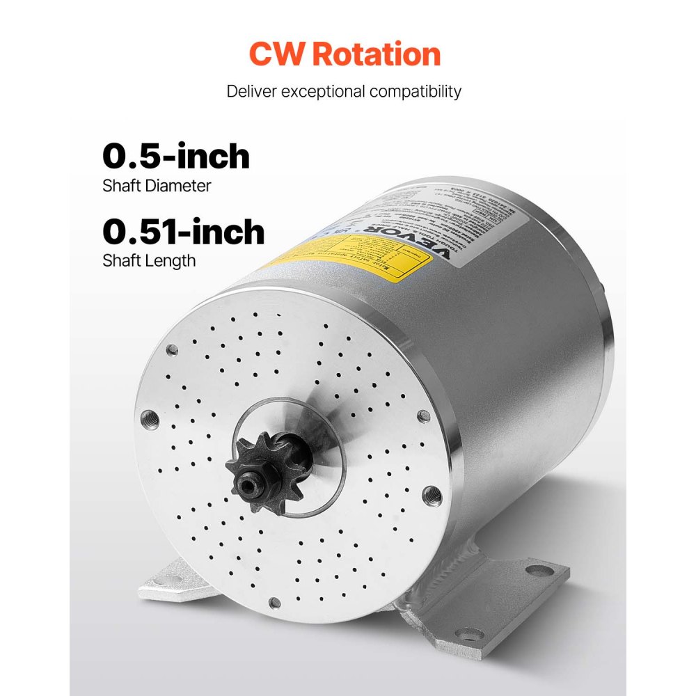 VEVOR Motor Eléctrico sin Escobillas de CC 1800 W, Motor Eléctrico para Karts 48 V y 4500 RPM, Motor Eléctrico para Motos de Cross, Scooters y Bicicletas Eléctricas, Carga 150 kg, 134 x 107 x 112 mm