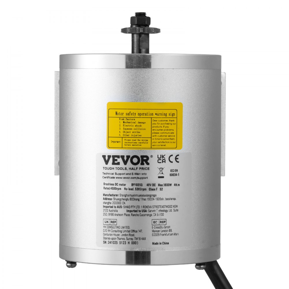 VEVOR Motor Eléctrico sin Escobillas de CC 1800 W, Motor Eléctrico para Karts 48 V y 4500 RPM, Motor Eléctrico para Motos de Cross, Scooters y Bicicletas Eléctricas, Carga 150 kg, 134 x 107 x 112 mm