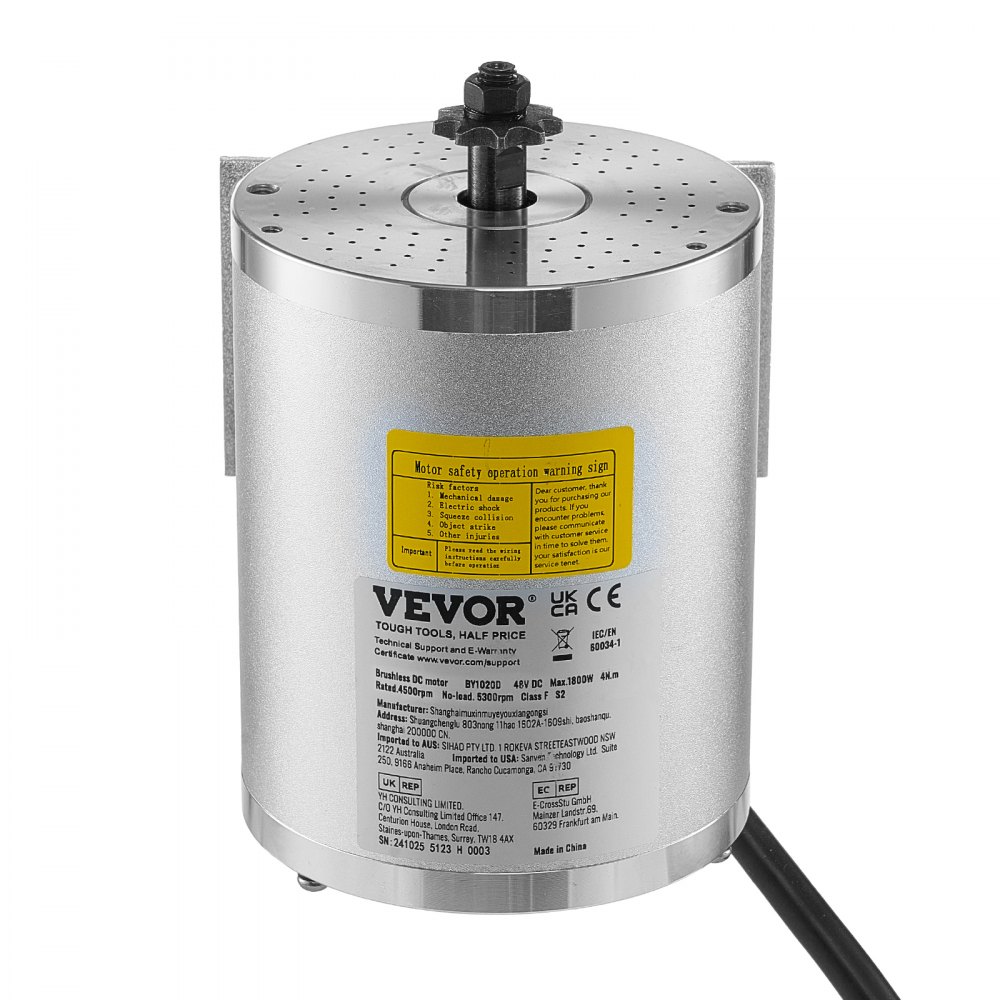 VEVOR Motor Eléctrico sin Escobillas de CC 1800 W, Motor Eléctrico para Karts 48 V y 4500 RPM, Motor Eléctrico para Motos de Cross, Scooters y Bicicletas Eléctricas, Carga 150 kg, 134 x 107 x 112 mm