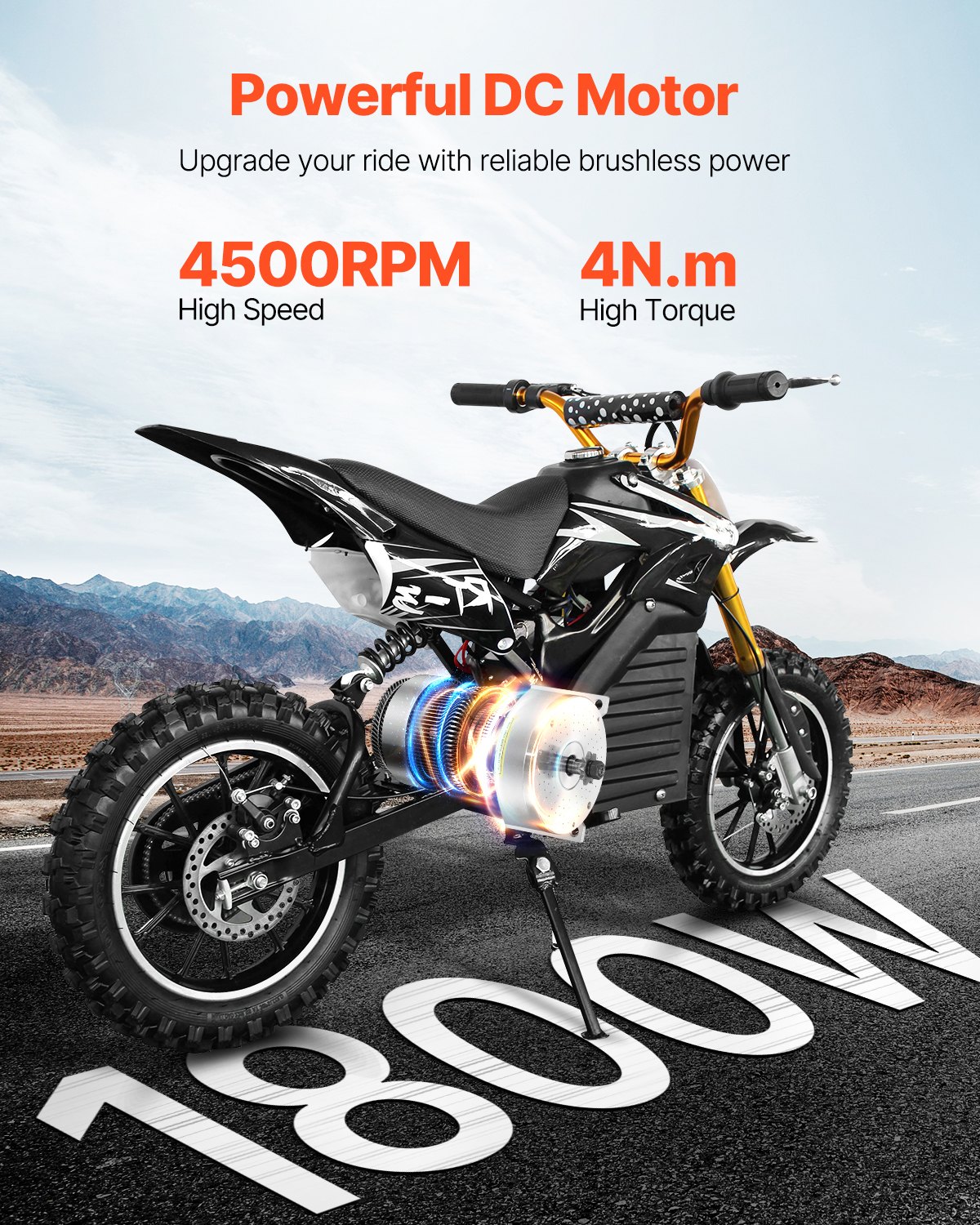 VEVOR 1800W electric brushless DC motor, 48V 4500 RPM go-kart electric motor, electric dirt bike motor for e-bike, motorcycle, scooter, DIY