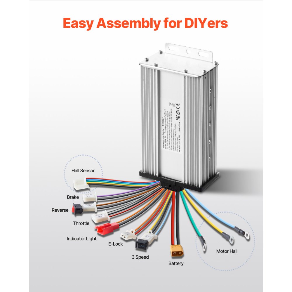 VEVOR Kit de Motor Eléctrico sin Escobillas de CC de 2000 W, 60 V y 4500 RPM con Controlador de Velocidad Mejorado para Karts, Bicicletas Eléctricas, Motocicletas y Scooters, 134 x 107 x 112 mm
