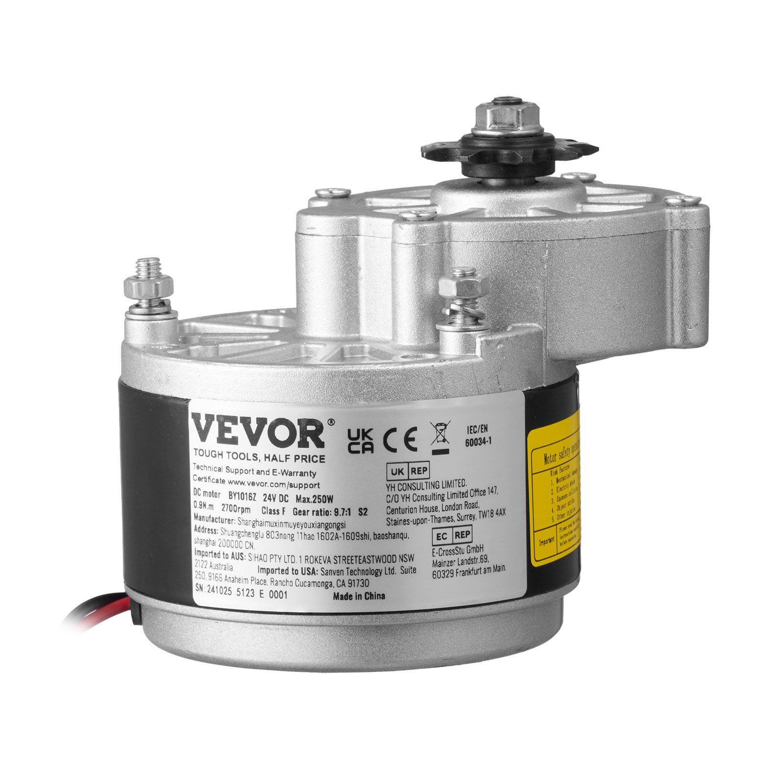 VEVOR Kit de Motor Eléctrico Potente de CC 250 W, 24 V y 2700 RPM con Controlador de Velocidad Mejorado, Kit de Empuñadura del Acelerador para Karts, Bicicletas Eléctricas, 102 x 124 x 130 mm