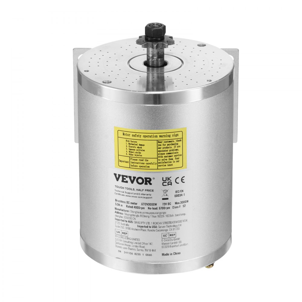 VEVOR Kit de Motor Eléctrico sin Escobillas de CC 3000 W, 72 V y 4900 RPM con Controlador de Velocidad Mejorado y Kit de Empuñadura del Acelerador para Bicicletas Eléctricas, Motocicletas y Scooters