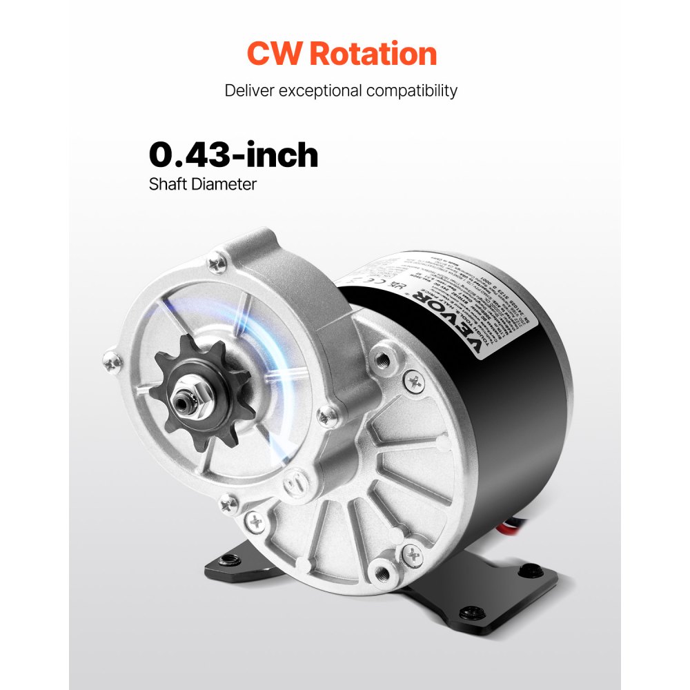 VEVOR Motor Eléctrico Potente de CC de 350 W, Motor Eléctrico para Karts de 24 V y 3000 RPM, Motor Eléctrico para Motos de Cross, Scooters y Bicicletas Eléctricas, 1,11 N.m, 145 x 125 x 130 mm