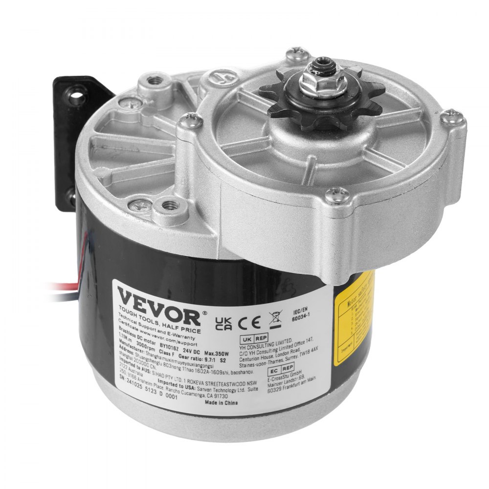 VEVOR Motor Eléctrico Potente de CC de 350 W, Motor Eléctrico para Karts de 24 V y 3000 RPM, Motor Eléctrico para Motos de Cross, Scooters y Bicicletas Eléctricas, 1,11 N.m, 145 x 125 x 130 mm