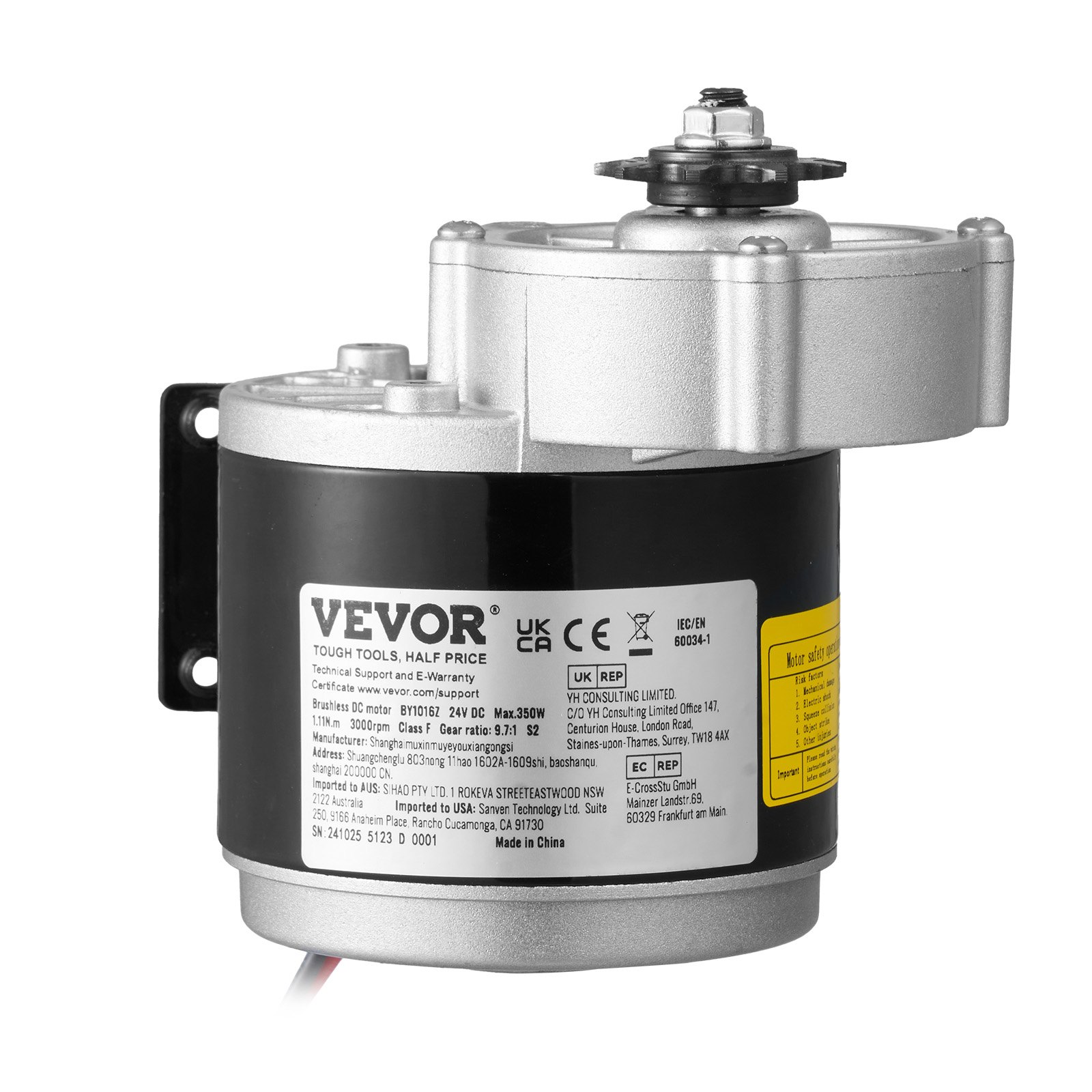 VEVOR Motor Eléctrico Potente de CC de 350 W, Motor Eléctrico para Karts de 24 V y 3000 RPM, Motor Eléctrico para Motos de Cross, Scooters y Bicicletas Eléctricas, 1,11 N.m, 145 x 125 x 130 mm