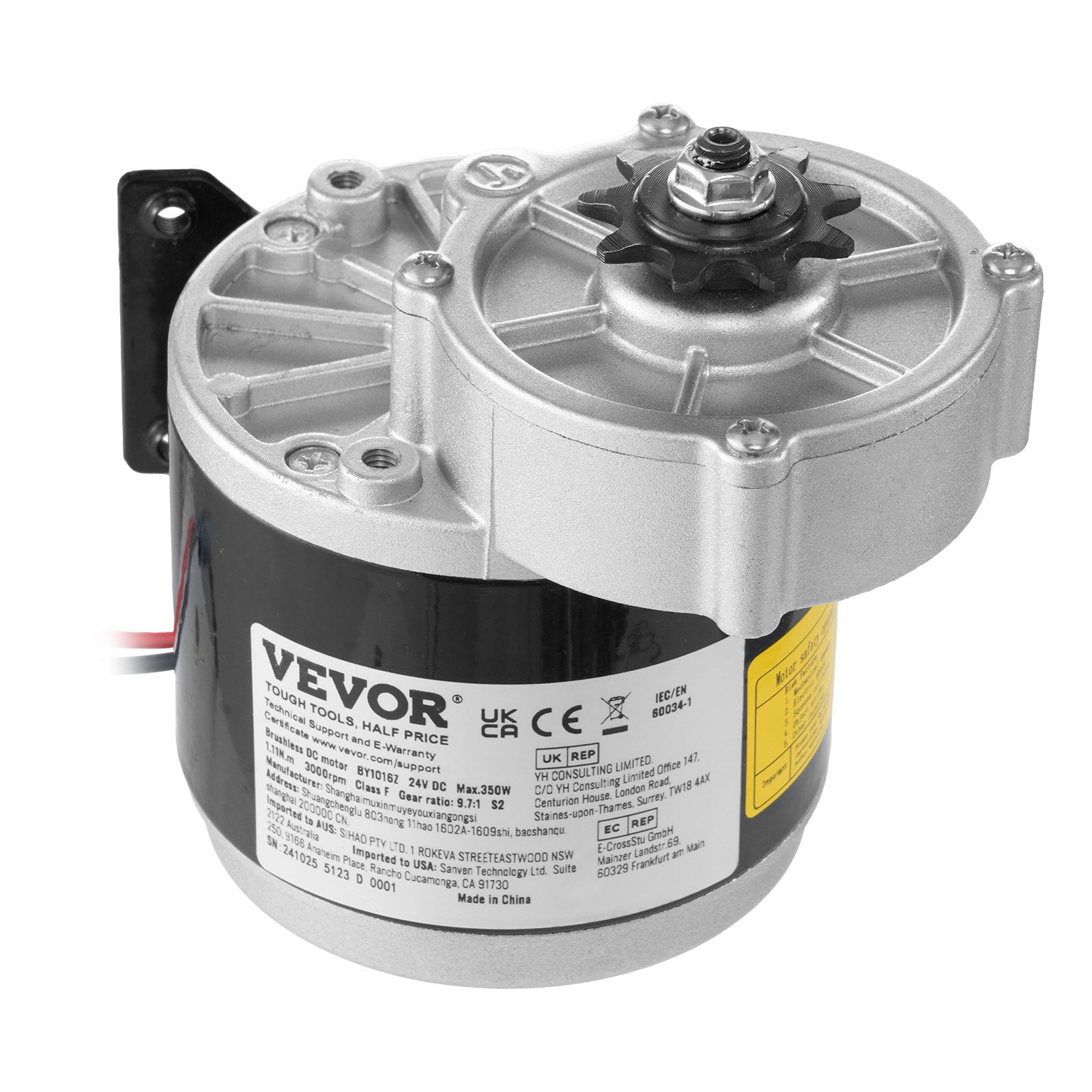 VEVOR Motor Eléctrico Potente de CC de 350 W, Motor Eléctrico para Karts de 24 V y 3000 RPM, Motor Eléctrico para Motos de Cross, Scooters y Bicicletas Eléctricas, 1,11 N.m, 145 x 125 x 130 mm