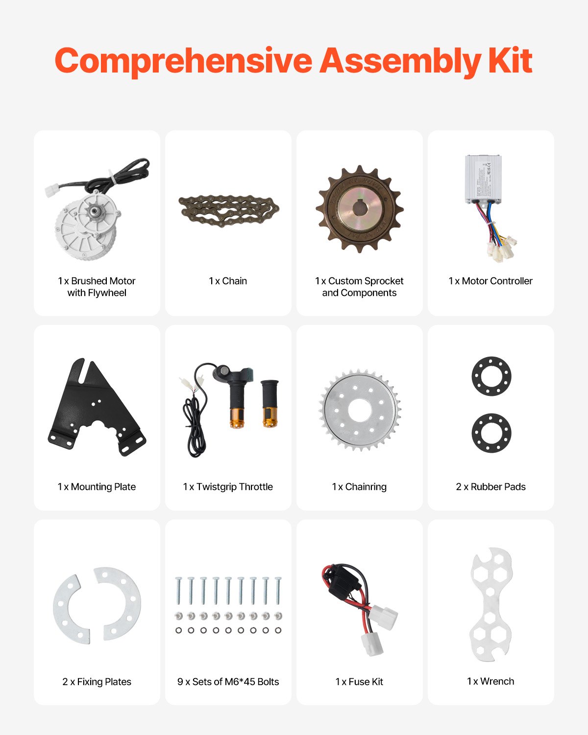 VEVOR 450W Brushed DC Electric Motor - 36V, 3000 RPM Motor with Improved Speed Controller and Twist Grip Throttle Kit, Electric Motor for Go-Karts, E-Bikes, Motorcycles, Scooters