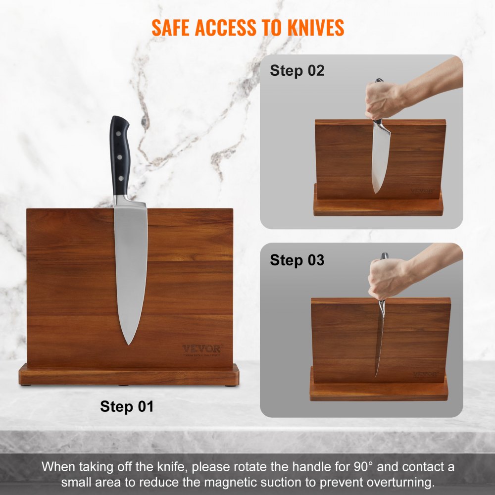 VEVOR Porta cuchillos magnético extra potente de 32 cm Porta cuchillos magnético de doble cara Bloque de cuchillos multifunción en madera de acacia estable para portacuchillos, utensilios de cocina