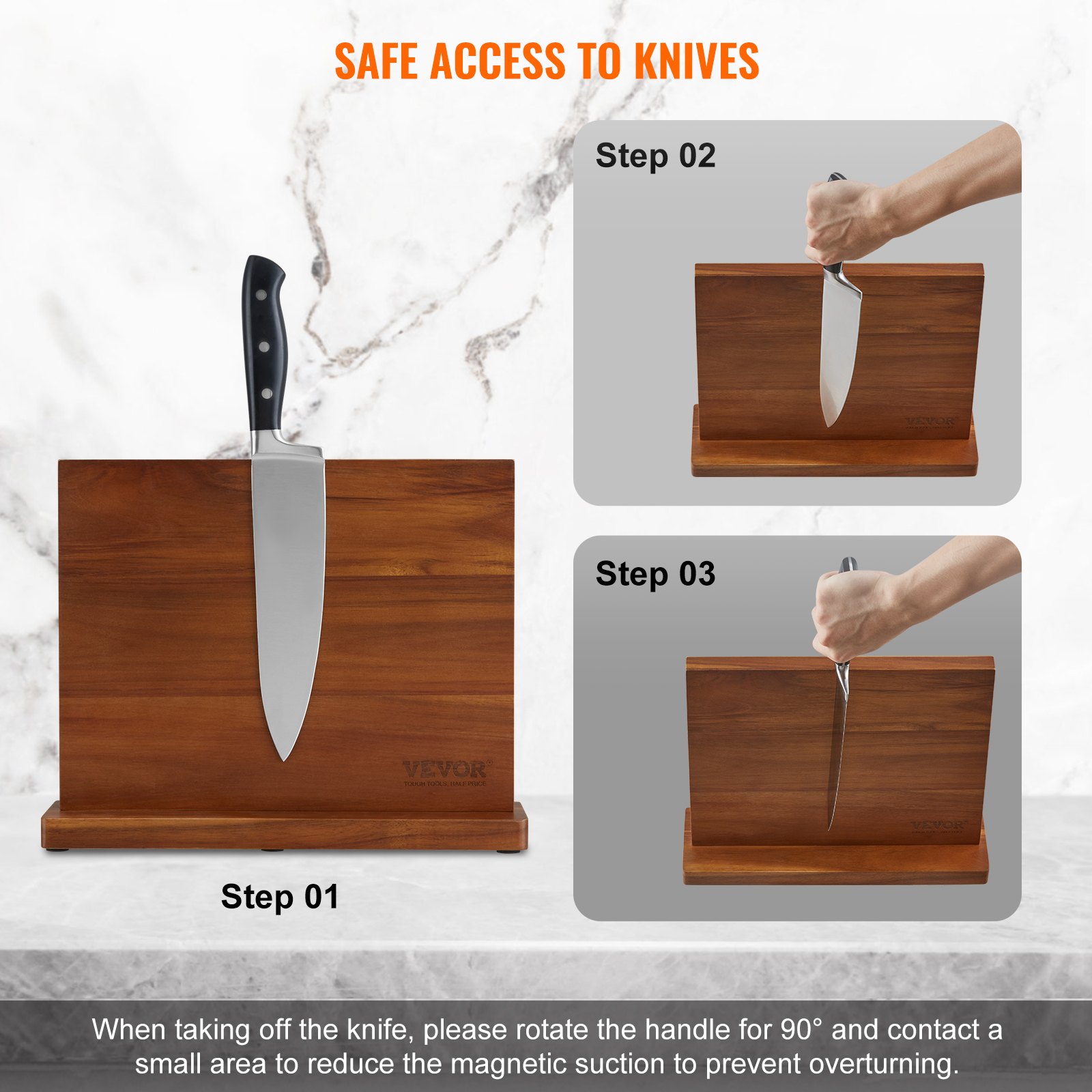 VEVOR Porta cuchillos magnético extra potente de 32 cm Porta cuchillos magnético de doble cara Bloque de cuchillos multifunción en madera de acacia estable para portacuchillos, utensilios de cocina