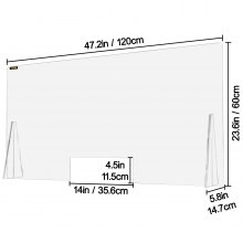 VEVOR Protector de Pantalla Acrílica para Mostrador, 60 x 120 cm Protector contra Estornudos, Ventana de Transacción de 11,5 x 35,6 cm Protector de Pantalla Acrílica para Clínicas, Hoteles, Bancos