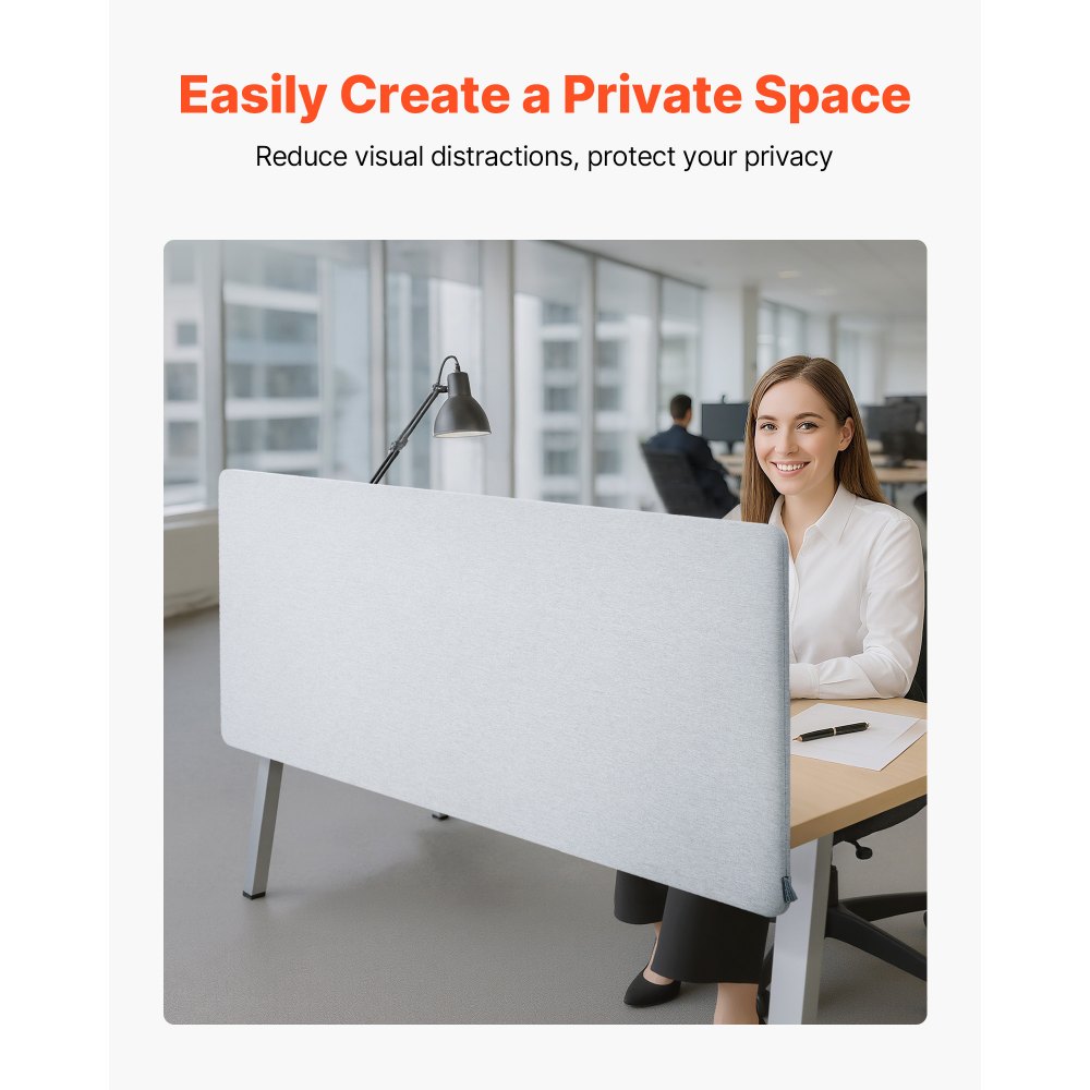 VEVOR Desk Divider Privacy Panel, 1524 x 610 mm Clamp-on Office Desk Partition, PET Cubicle Partition Panel, Workstation Privacy Divider with 2 C-Type Clamps for Office, Sturdy Room, Library