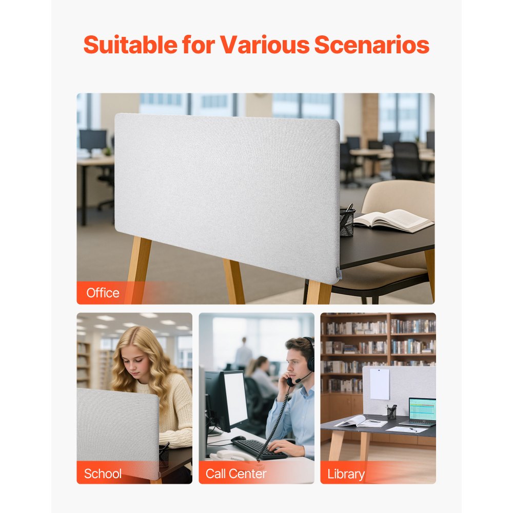 VEVOR Desk Divider Privacy Panel, 1524 x 610 mm Clamp-on Office Desk Partition, PET Cubicle Partition Panel, Workstation Privacy Divider with 2 C-Type Clamps for Office, Sturdy Room, Library