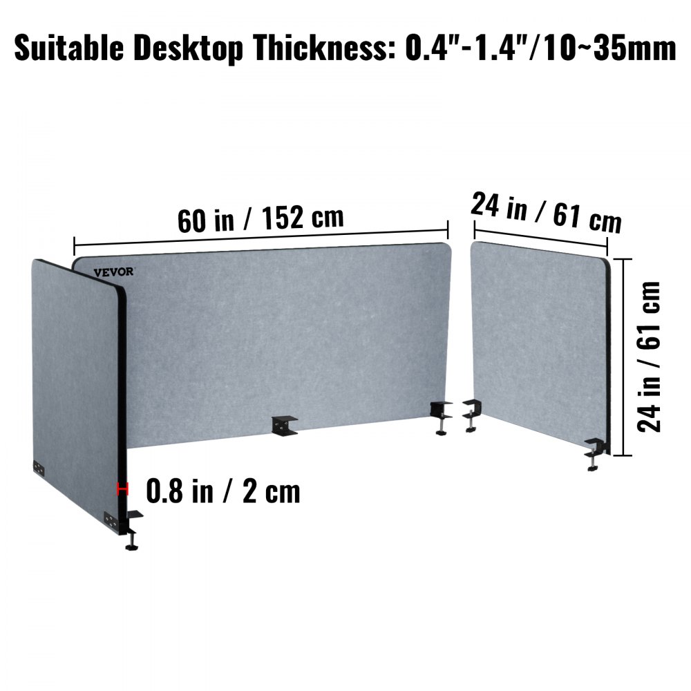 VEVOR Panel de Privacidad de Oficina Gris 152x61 cm 3 Paneles Divisor de Escritorio Espesor de Panel 20 mm Espesor de Escritorio Adecuado 10-35 mm Panel de Privacidad de Escritorio para Oficinas Aulas